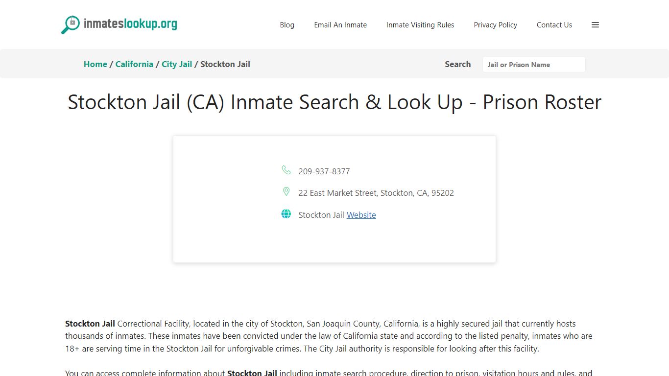 Stockton Jail (CA) Inmate Search & Look Up - Prison Roster